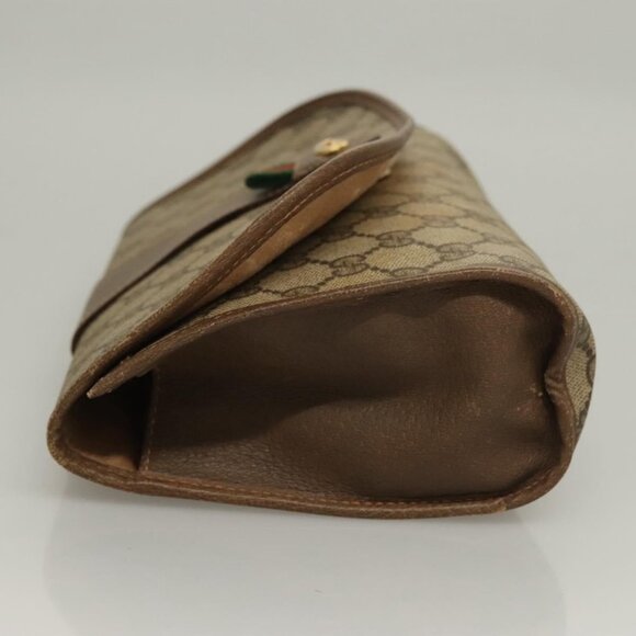 GUCCI GG Supreme Web Sherry Line Clutch Bag PVC Beige Gold 89 01 030 Auth 133336 - Picture 4 of 16